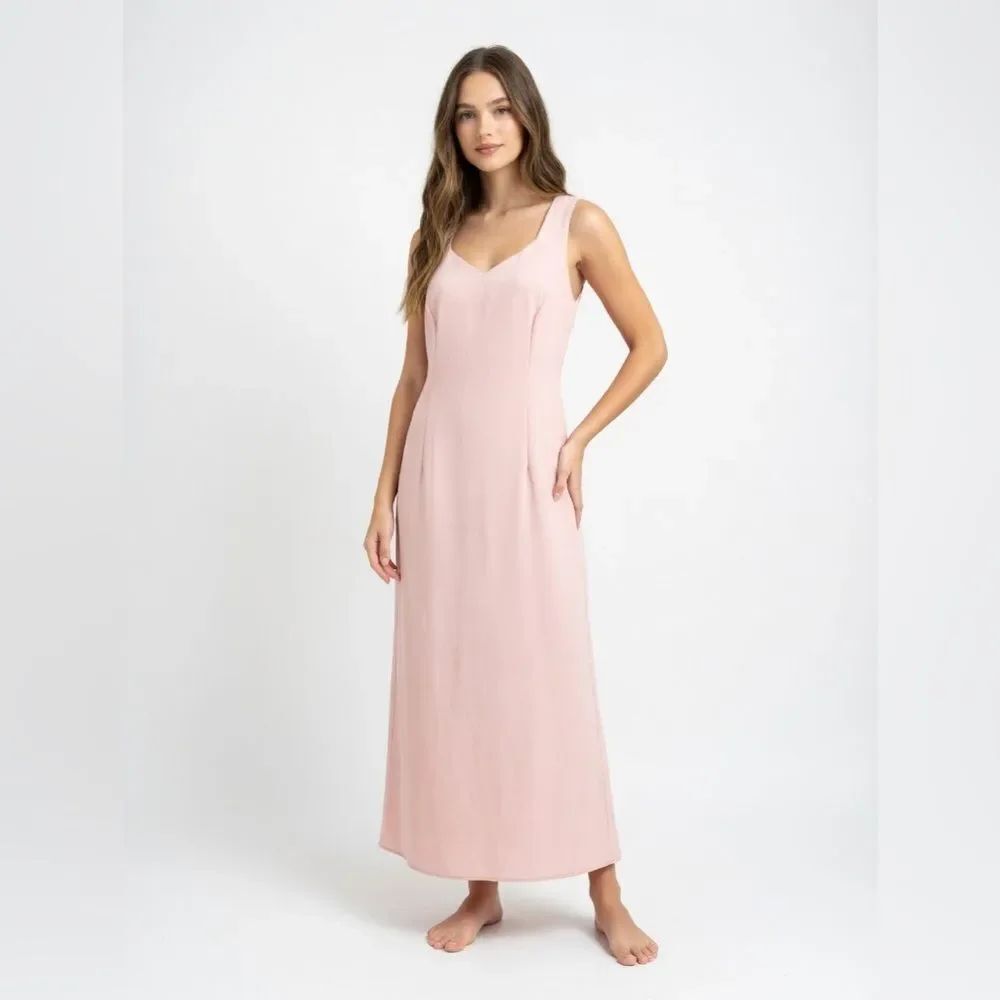 R&M Richards Blush Pink Dress Maxi Flowy Sheath Lined Romantic SZ 12
